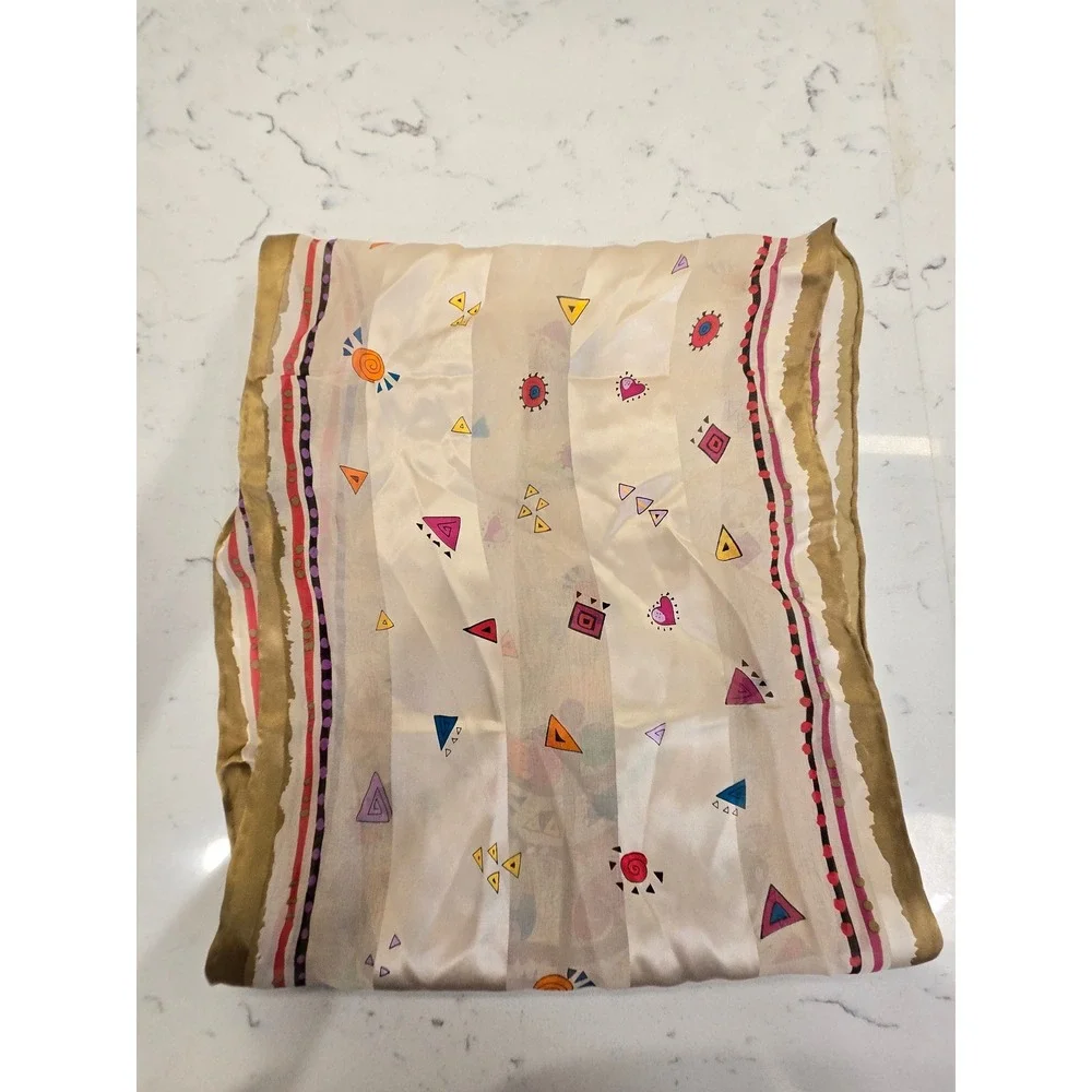 Laurel Burch Silk Scarf Tree of Life Whimsical Cats Birds Fish Rectangular Wrap